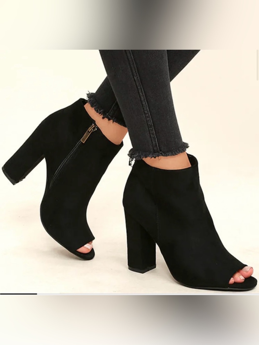 Black Suede Peep-Toe Booties
